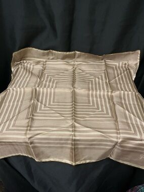Vintage Givenchy Signature Script Patterned Silk Handkerchief in Taupe and Cream